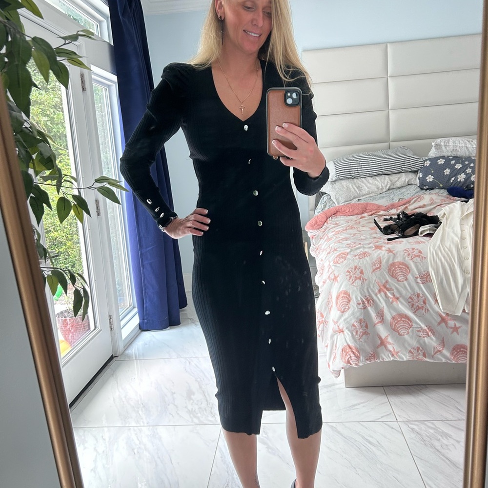 Express Black Long Sleeve Button-Front Dress